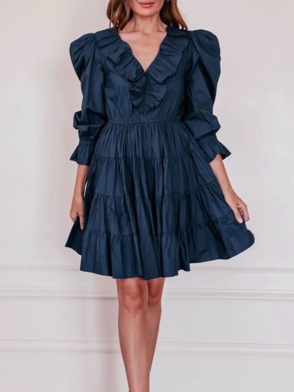 JessaKae Black Ruffle V-Neck Tiered Mini Dress
